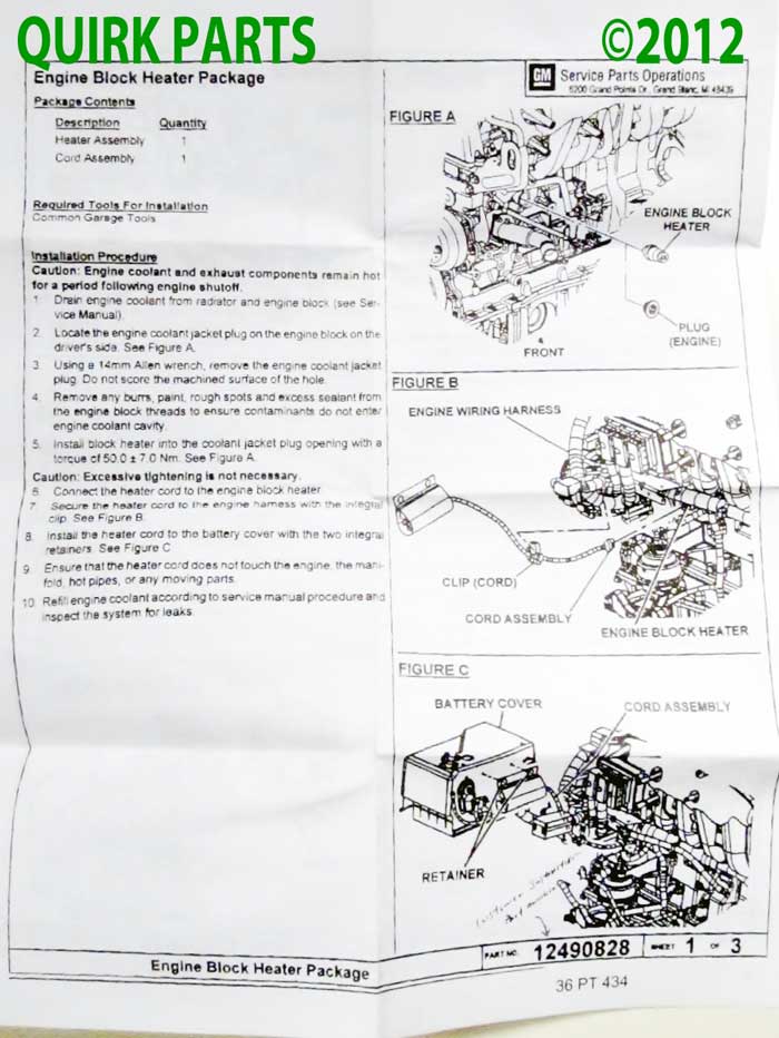 2002 2003 2004 Chevrolet Trailblazer 4.2 L Engine Block Heater Genuine 